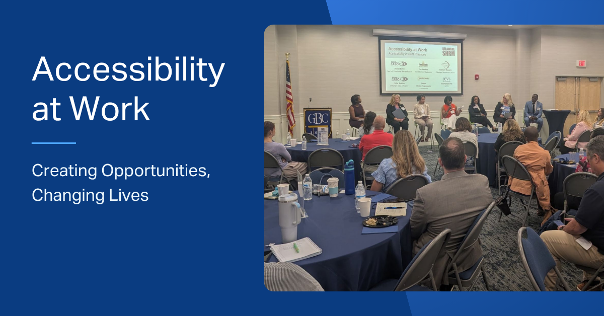Header image graphic with text reads: "Accessibility at Work - Creating Opportunities, Changing Lives." Graphic includes a photo from the inclusion conference.
